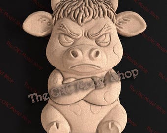 Funny Grumpy Cow Cartoon 3D Relief STL File for CNC Router Carving or 3D Resin Printing – Farm Animal Wall Art