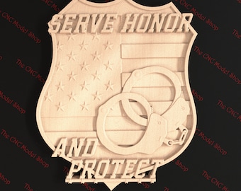 Police Wall Art, Serve Honor and Protect, 3d .stl relief file for cnc router carving, engraving or 3D printing