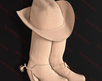 3D STL relief file of Western Boots and Hat for CNC router carving /engraving | Boots | Western Hat | Cowboy | Cowgirl | Country