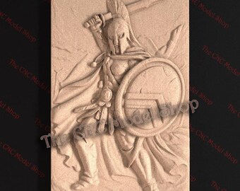 Spartanischer Krieger mit Schwert und Schild 3D Relief STL-Datei für CNC-Fräser Carving oder 3D-Harzdruck