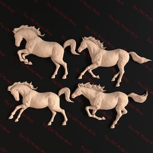 4 pcs, Horse 4 Pack # 3, 3D relief STL files for CNC carving / engraving