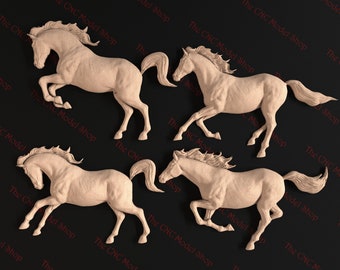 4 pcs, Horse 4 Pack # 3, 3D relief STL files for CNC carving / engraving