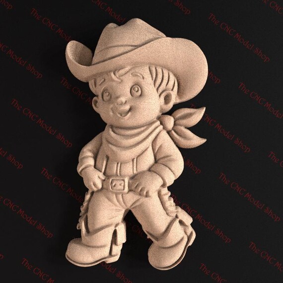 Adorable Cowboy Kid 3D Relief STL File for CNC Router Carving or