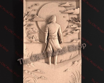 Lone Warrior with Sunset Background 3D Relief STL File for CNC Router Carving or 3D Resin Printing