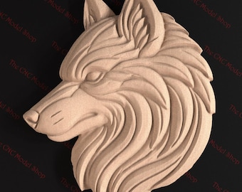 Wolf hoofd 3D STL-reliëfbestand voor CNC-routersnijwerk of 3D-harsprinten - Majestic Animal Wall Art digitaal model