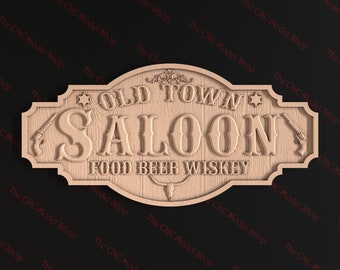 Znak Old Town Saloon, plik STL z reliefem 3D do wycinania metodą CNC