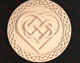 Celtic wall art featuring Bound Hearts symbol, 3d stl relief file for cnc router carving, engraving or 3D printing
