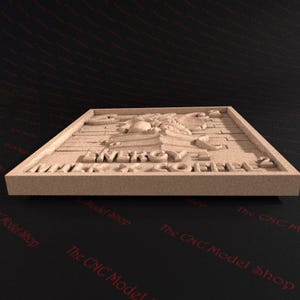 May include: A light brown, rectangular wooden plaque with the words "ENERGY & COFFEE 2" carved into the surface. The plaque features a detailed relief design of a coffee-related scene.