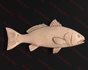 Archivo STL de relieve 3D de pez rojo realista para tallado con fresadora CNC o impresión 3D con resina: decoración de pesca y diseño de arte mural / Corvina roja