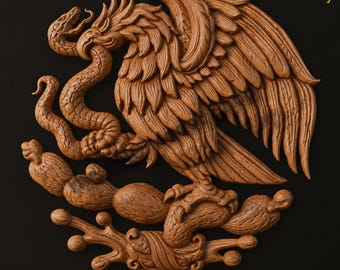 Mexican Eagle and Snake Emblem 3D Relief STL File for CNC Router Carving or 3D Resin Printing, Patriotic Wall Art Model Decor