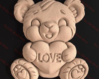 Cute Teddy Bear with Heart 3D STL Relief File for CNC Router Carving or 3D Resin Printing - Adorable Love Wall Art