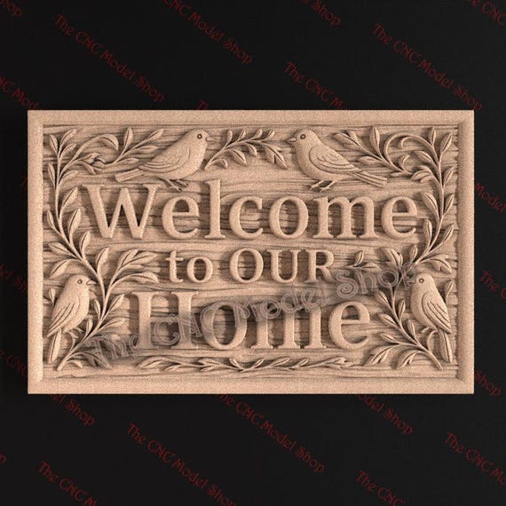 Home Sweet Home 3D Relief STL File for CNC Router Carving or 3D Resin Printing – Ornate Vintage Style Wall Sign