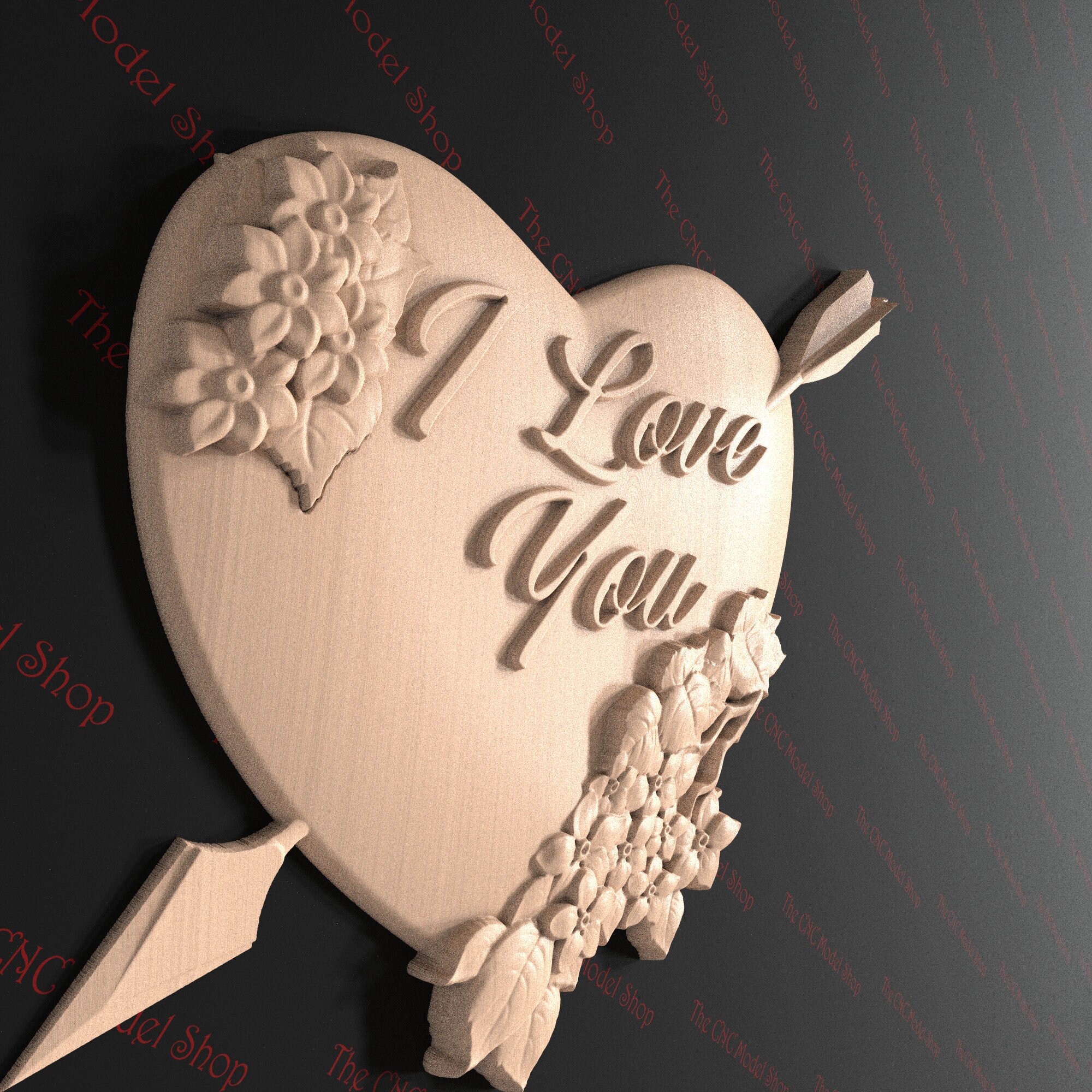3d Relief STL File of a Floral Heart Pierced by an Arrow for Cnc Router ...