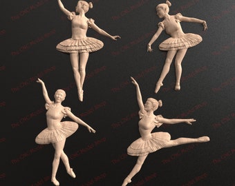 4 pcs, 3D relief STL files of a Ballerina, Pack 2