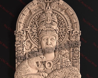 Aztec Warrior Jaguar Chief 3D Relief STL File for CNC Router Carving or 3D Resin Printing – Ancient Tribal Wall Art Model