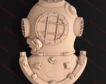 Nautical, Diver's Helmet, 3d STL relief file for CNC router carving, engraving