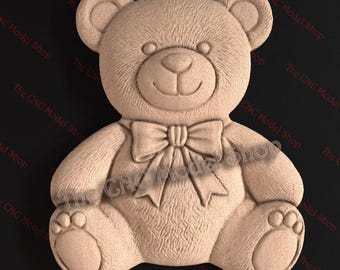 Lindo osito de peluche en relieve 3D, archivo STL para tallado con fresadora CNC o impresión 3D con resina: adorable modelo de peluche con pajarita.