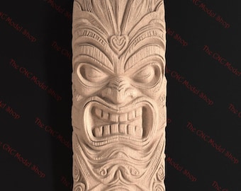 Tiki Mask 3D Relief File for CNC Router Carving or 3D Resin Printing - Polynesian Tribal Style STL Model