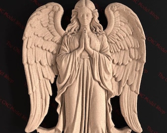 Elegant Praying Angel 3D Relief STL File for CNC Router Carving or 3D Resin Printing Religious Wall Art Decor