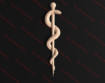 3D Relief STL file of the Rod of Asclepius symbol for CNC router carving
