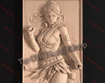 Heroic Warrior Woman 3D Relief STL File for CNC Router Carving or 3D Resin Printing – Dynamic Female Fighter Design