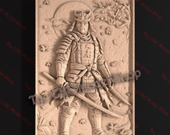 Samuraistrijder onder sakuraboom 3D-reliëf STL-bestand voor CNC-routersnijwerk of 3D-harsafdrukken – Japanse katanakunst
