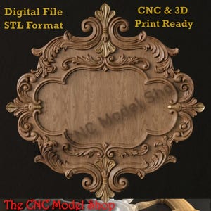 Elegant Baroque Decorative Frame 3D Relief STL File for CNC Router Carving or 3D Resin Printing, Ornamental Plaque Design