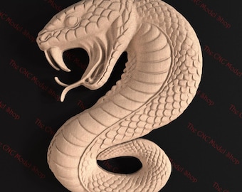 Coiled Cobra Snake 3D STL Relief File for CNC Router Carving or 3D Resin Printing - Striking Wildlife Wall Art