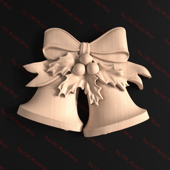 Christmas Bells, 3D Relief STL file for CNC relief Carving or 3d Printing