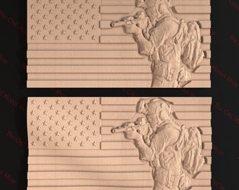 2 Pcs. 3D STL CNC Router file of the American Flag with Soldier for CNC carving
