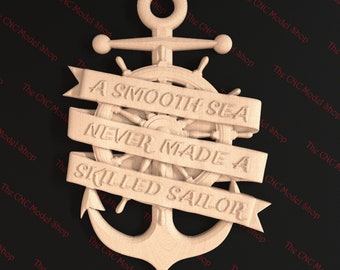 Nautical Sign: A Smooth Sea..., 3d .stl relief CNC router file for cnc carving, engraving or 3D printing