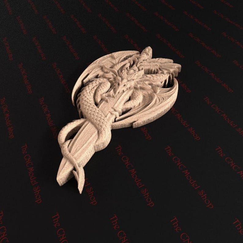 Epic Dragon and Sword 3D Relief STL File for CNC Router Carving or 3D ...