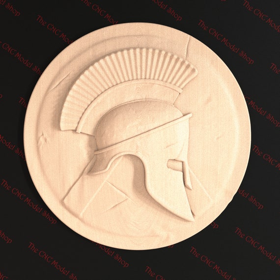 Spartan Helmet on Shield Wall Art 3d Stl Relief File for Cnc