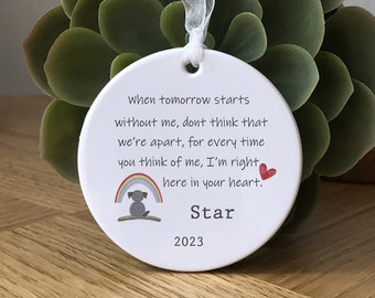 Pet Loss Gift, Dog Bereavement Bauble Keepsake, To Remember a Loved Pet Dog, Pet Loss Memorial Plaque Personalised with Name