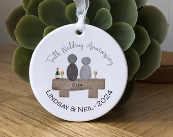 Tenth 10th wedding Anniversary gift, Personalised Bauble, 10th Wedding Anniversary ornament Couples gift for 10 years married - Pebble