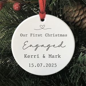 First Christmas Engaged bauble, Personalised Ornament Our 1st Christmas 2026 Tree Bauble name & date Custom bauble couple Gift Mr Mrs gift