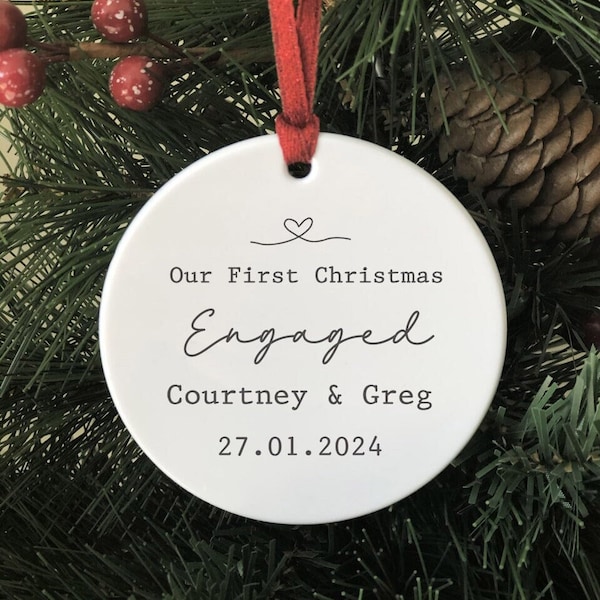 Personalised Our First Christmas Engaged decoration ornament Our 1st christmas 2023 Bauble name & date couple Keepsake Gift
