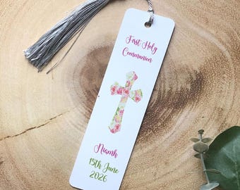 First Holy Communion Bookmark, Personalised Metal Name & Date Bookmark, Lord's Prayer - Pink or Blue