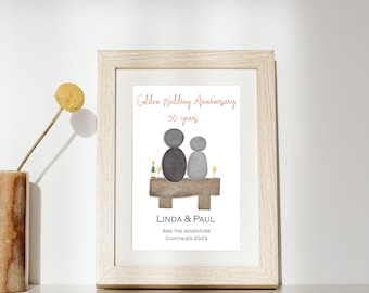 Golden Wedding Anniversary Gift, Pebble Picture Print - Pebble Art Wedding, Pebble Art Gift - 50 years Married - Print Only
