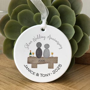 Silver wedding Anniversary bauble 25 years married pebble people