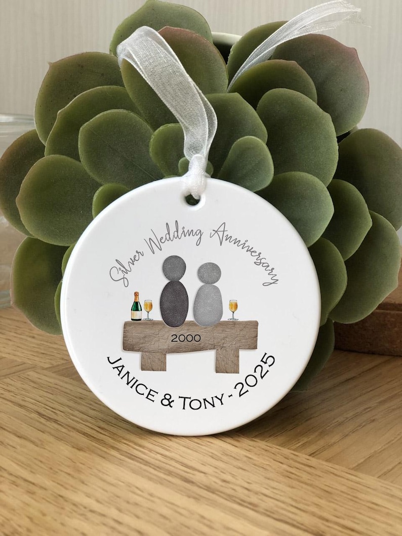 Silver wedding Anniversary bauble 25 years married pebble people