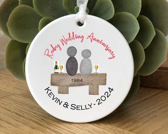 Ruby wedding Anniversary gift, bauble keepsake tag Gift Ornament Decoration for 40 years married - Pebble Art