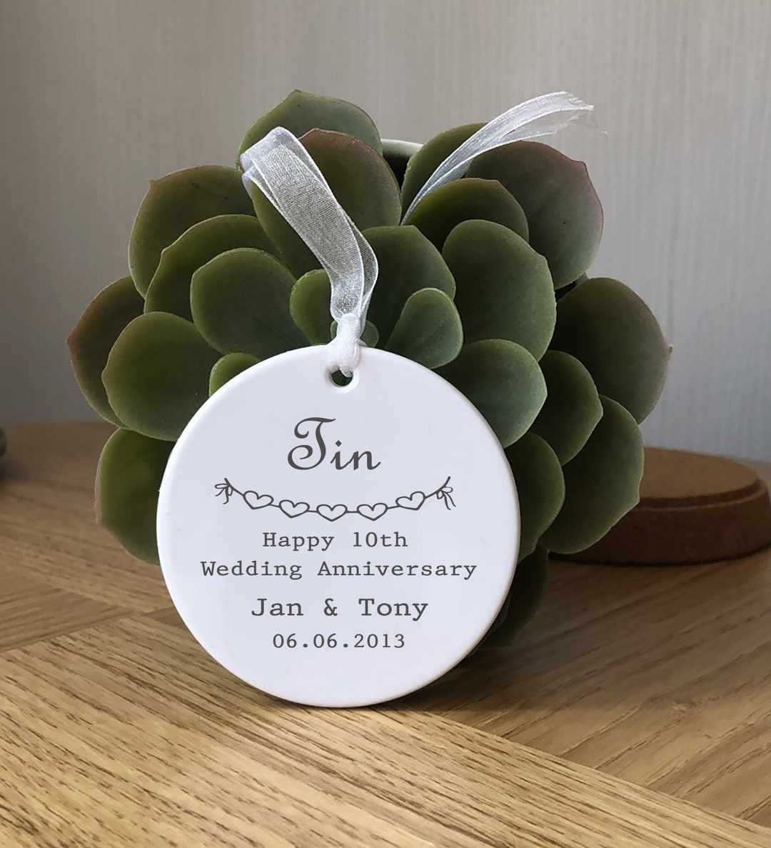 Tin Wedding Anniversary Gift, 10th Wedding Bauble, Tenth Personalised