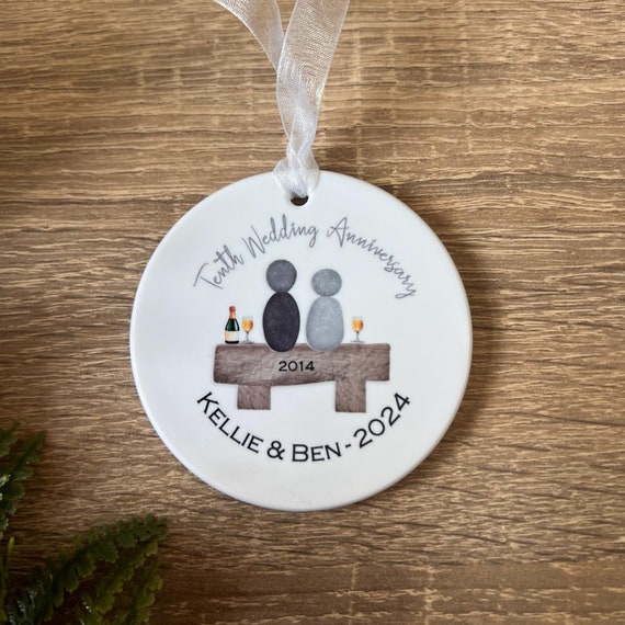Tenth 10th wedding Anniversary gift, Personalised Bauble, 10th Wedding Anniversary ornament, Couples gift for 10 years married - Pebble