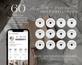 60 Editable Minimalist Highlight Covers for Instagram | Instagram Story Highlight Icons| Aesthetic IG Story Covers| Instagram icons Canva