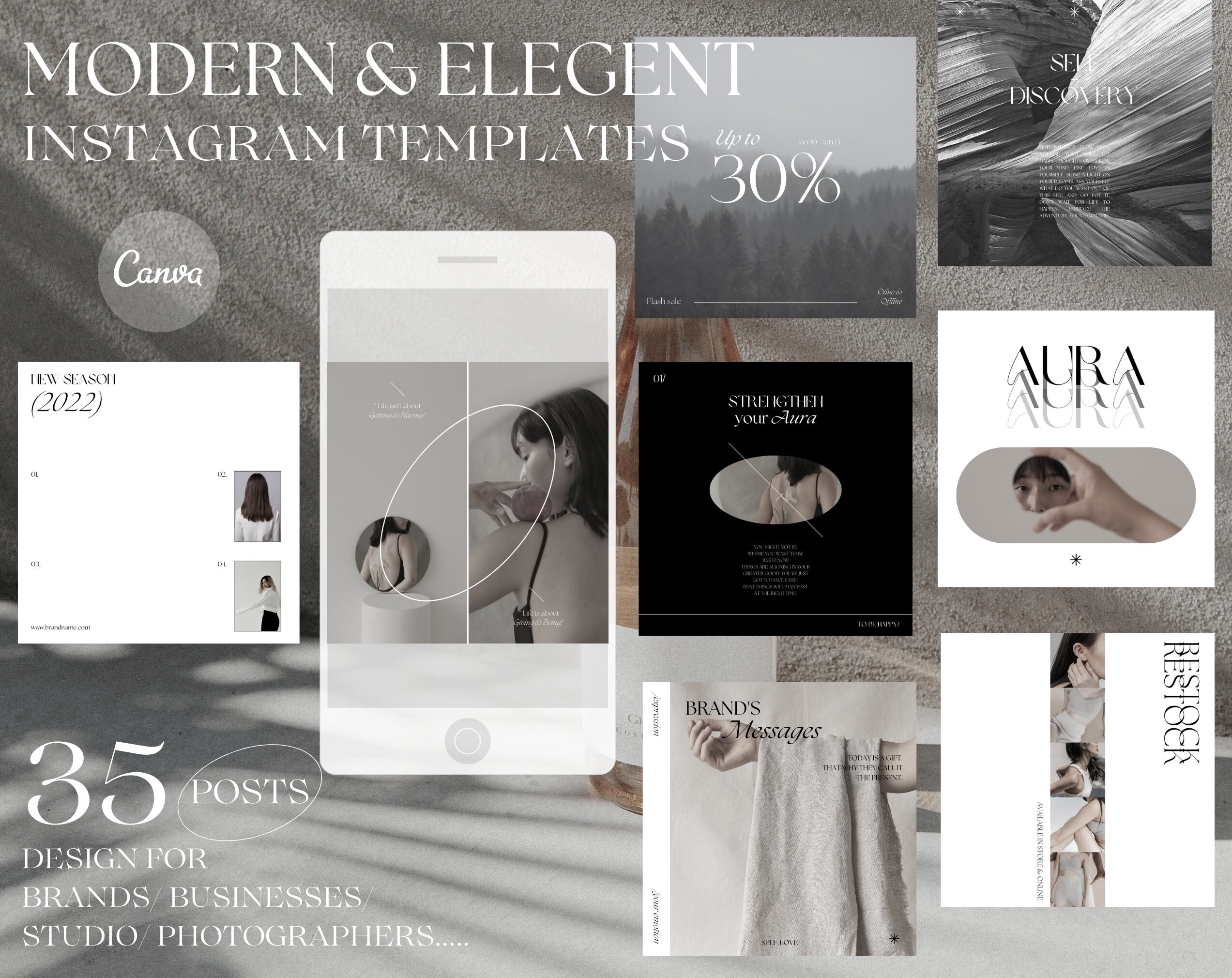 35 Modern I Elegant Instagram Post Templates for Canva| Minimal ...