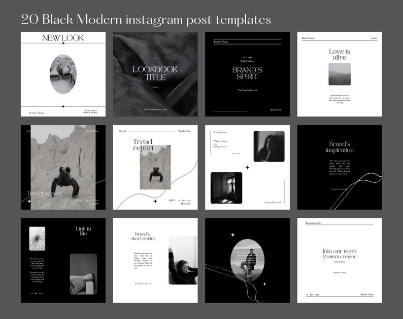 20 Black Moderni Dark Instagram Post Template Canva| Minimalist ...