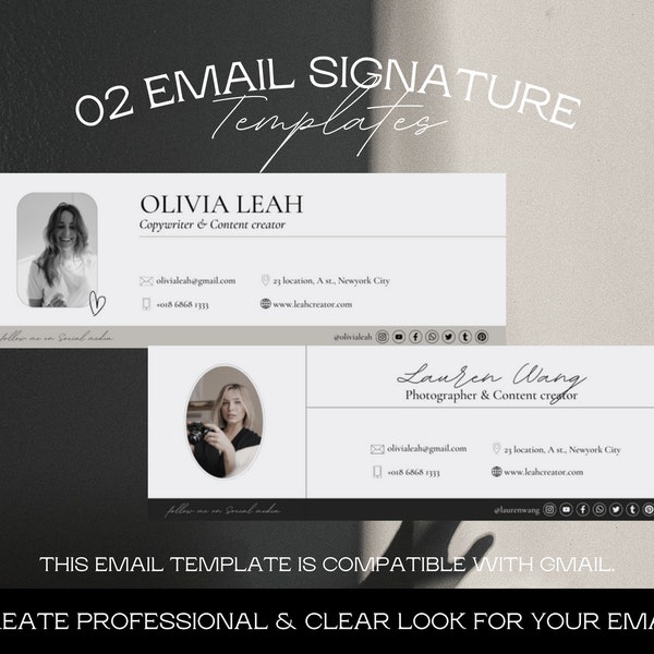 02 Modern | Minimal Gmail Email Signature Design Template, Email Signature Image Gmail Template, Gmail Signature Design Editable in Canva