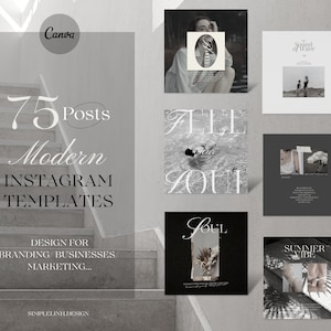 75 Modern Instagram Post Templates, Professional Instagram Feed Template Editable in Canva, Social Media template Canva, Quote IG Template