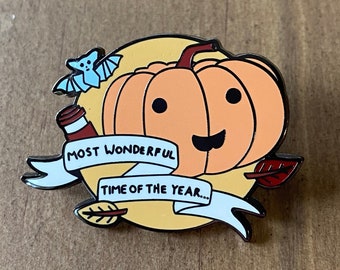 Halloween enamel pin, Autumn pin, fall pin, most wonderful time of the year, pumpkin pin, enamel pin, bat pin